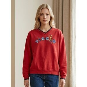 Vintage Disney Women’s 90s Red Tigger Long Sleeve V Neck Sweatshirt - Size Large